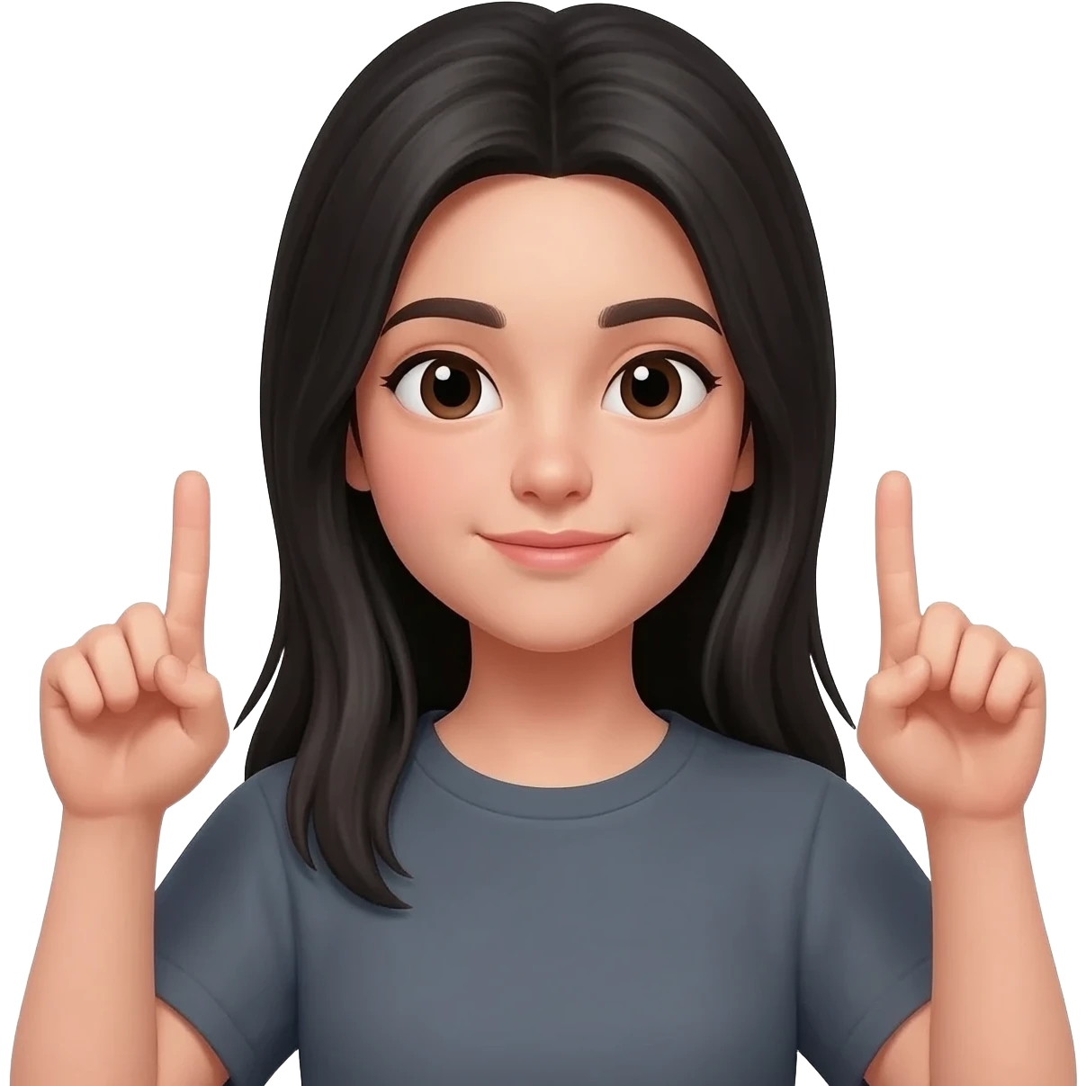 Chica con pelo negro largo haciendo con sus dos manos sacando un dedo de cada una, con un dedo enfrente del otro, haga Tacha de no con ambos dedos emoji