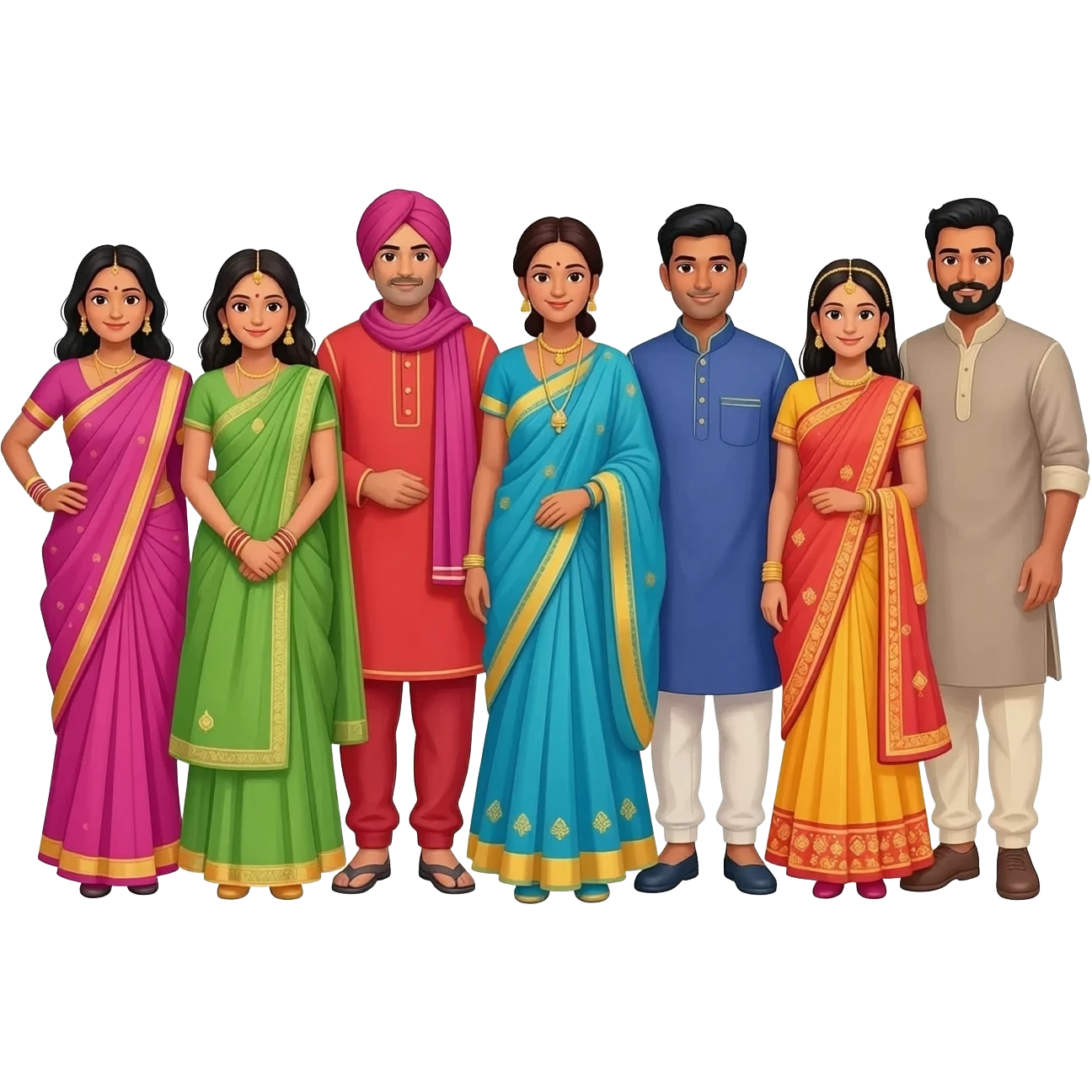 create fourteen indians seven men seven women,that is seven couples emoji