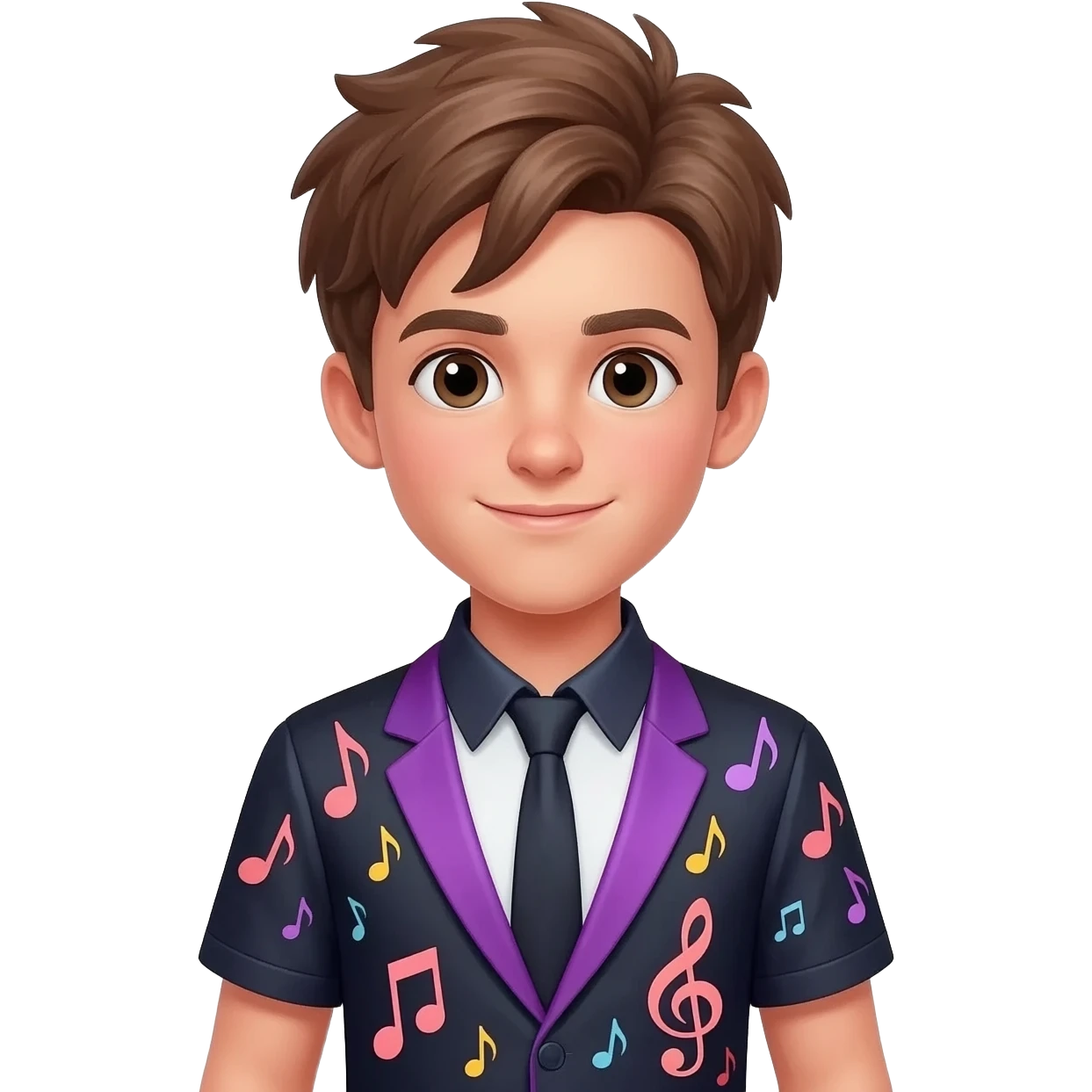 A bold boy with wearing 'music mood on'dress emoji