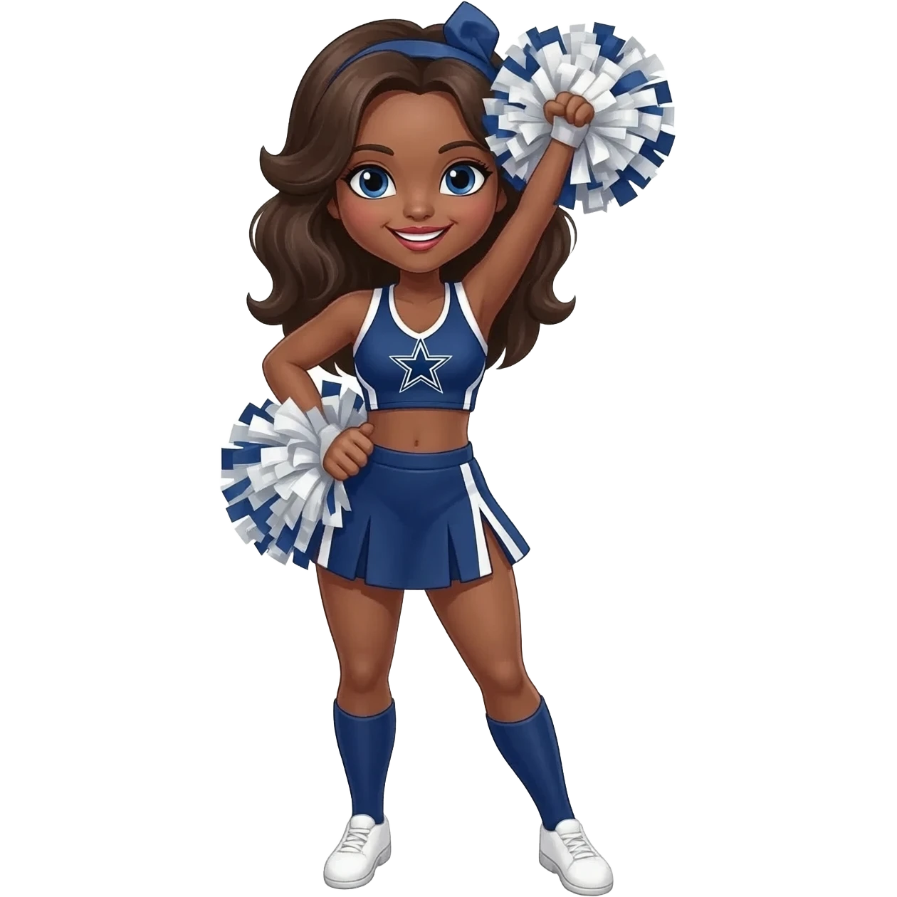 happy panther as Dallas cowboys cheerleader standing on one paw and holding another paw at the head emoji