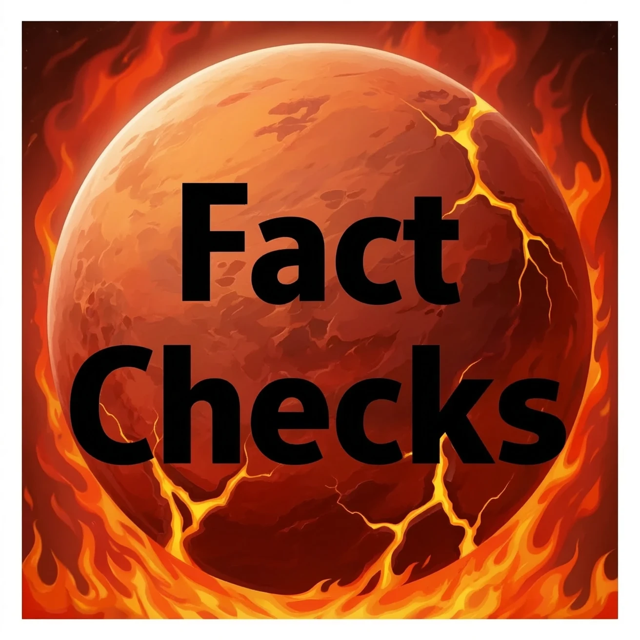 a red burning planet with "Fact Checks" written in black letters on it emoji