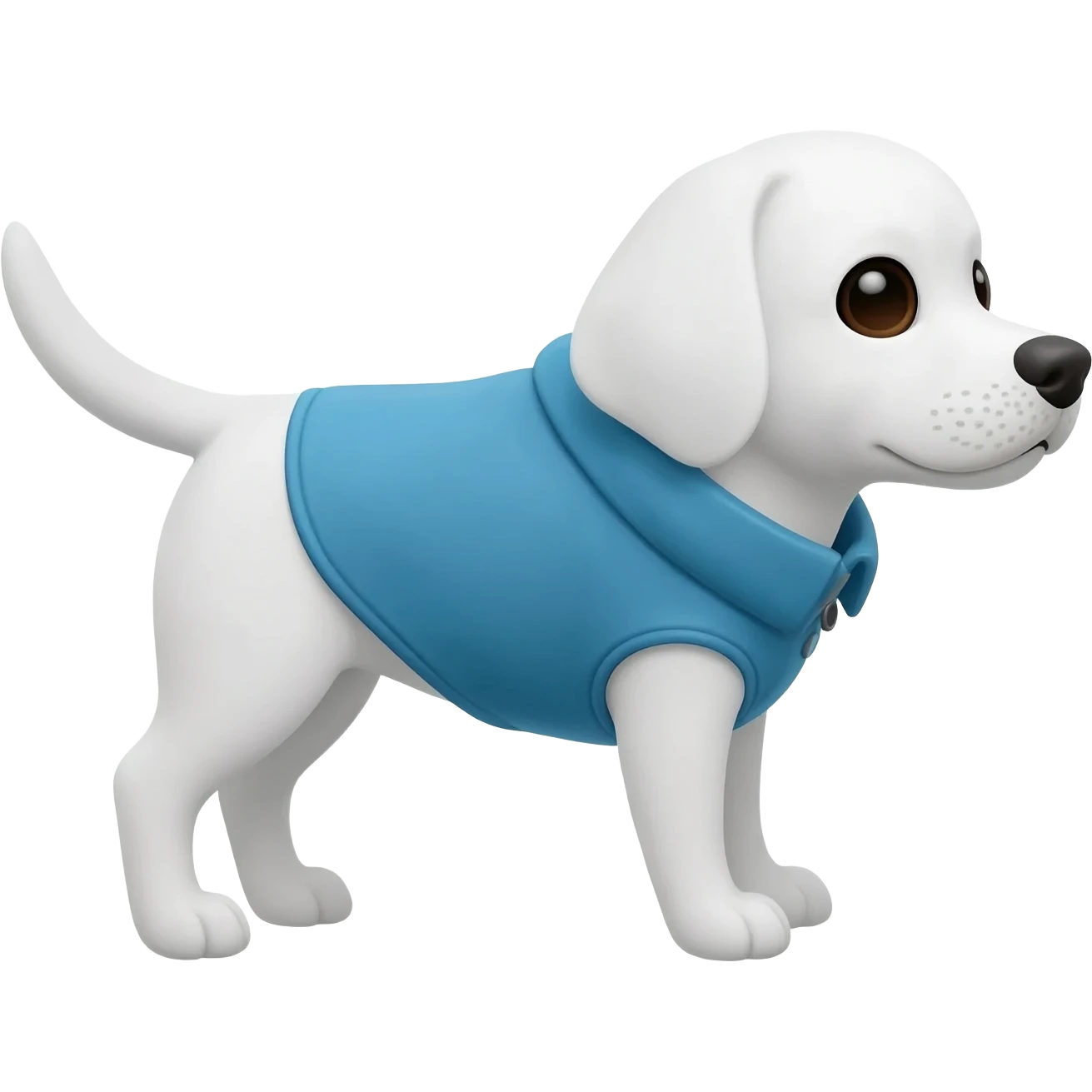 a white dog in a blue vest looking to the right emoji