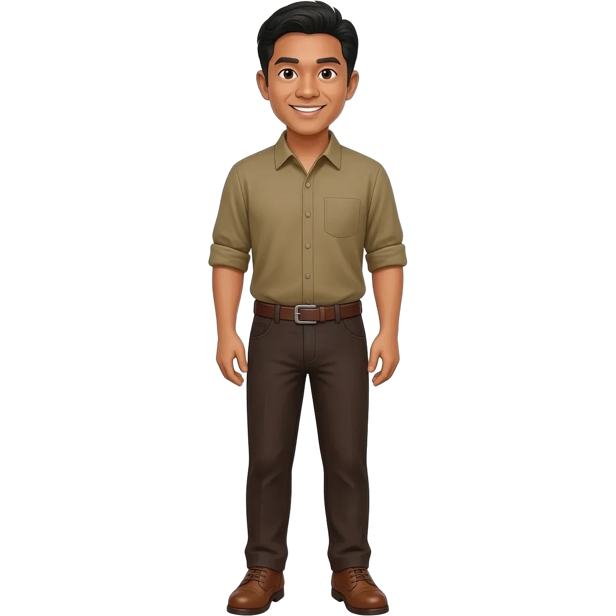 Filipino man khaki brown shirt dark brown pants with brown shoes emoji