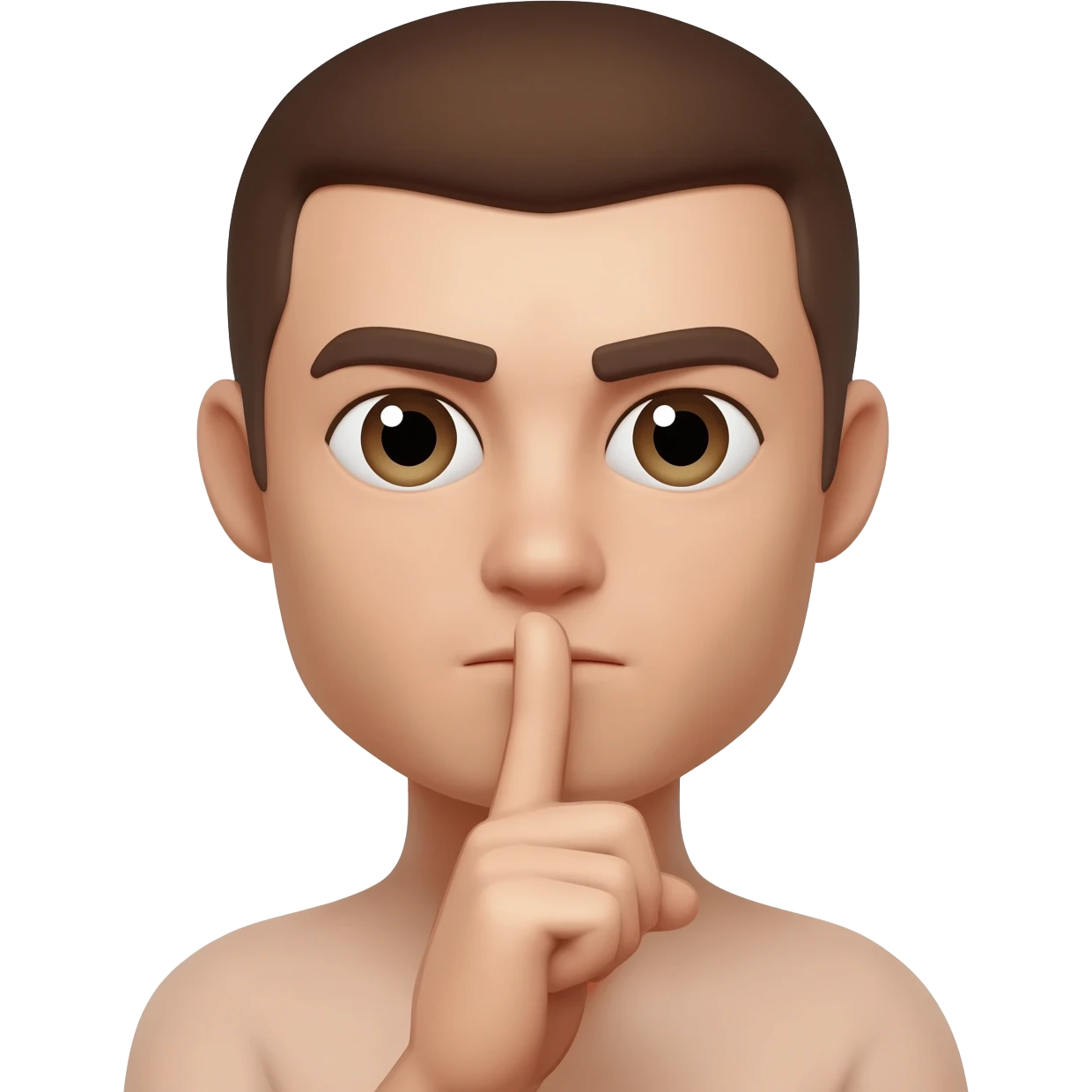 Une personne avec une mâchoire carré qui fais chut avec son doigt emoji