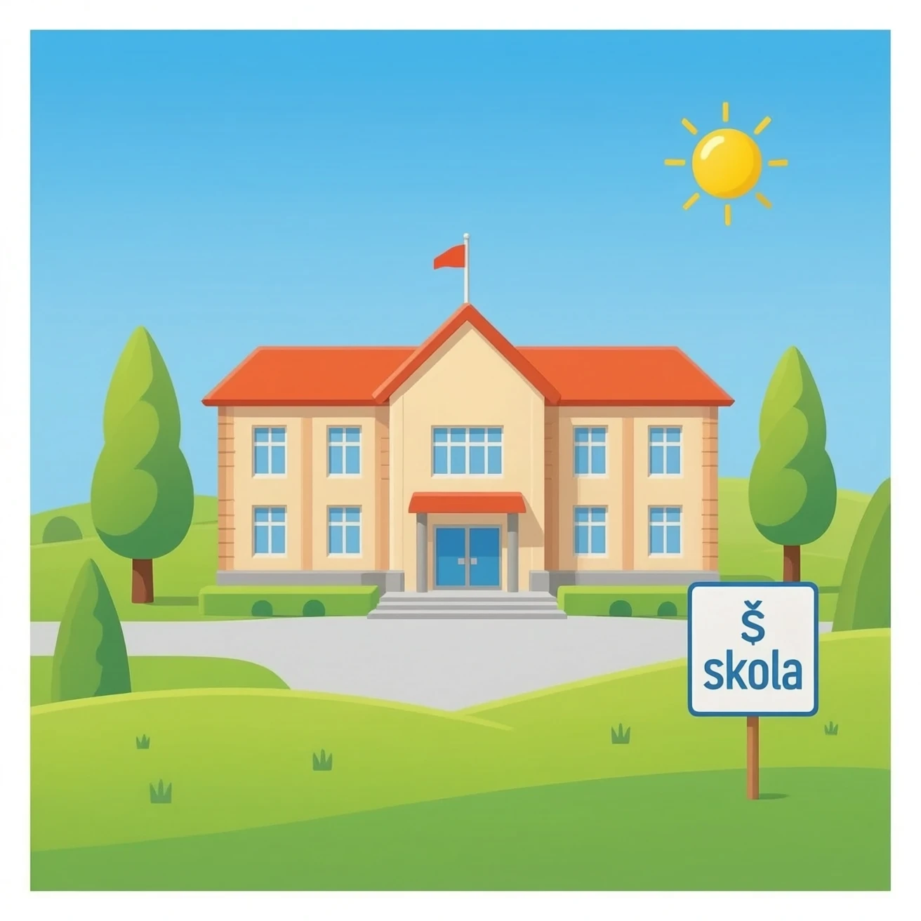 School building with a sign that says Škola emoji