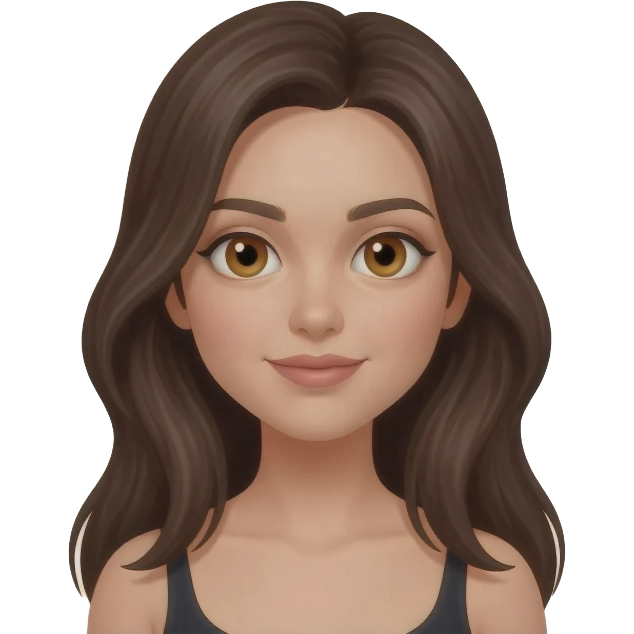 girl with honey brown eyes, dark brown hair, long hair, pretty face with makeup emoji