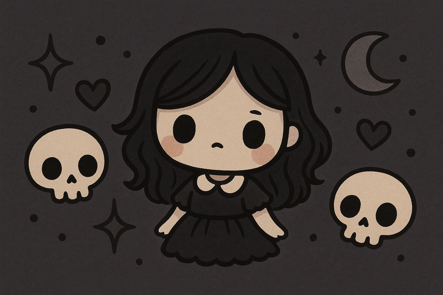 Remove any text from the goth banner, keep it cute, expressive, minimal, in the style of imagen-4-fast-KaUtLiSA10F. Maintain the goth banner's cute and minimal expressive style without text. emoji