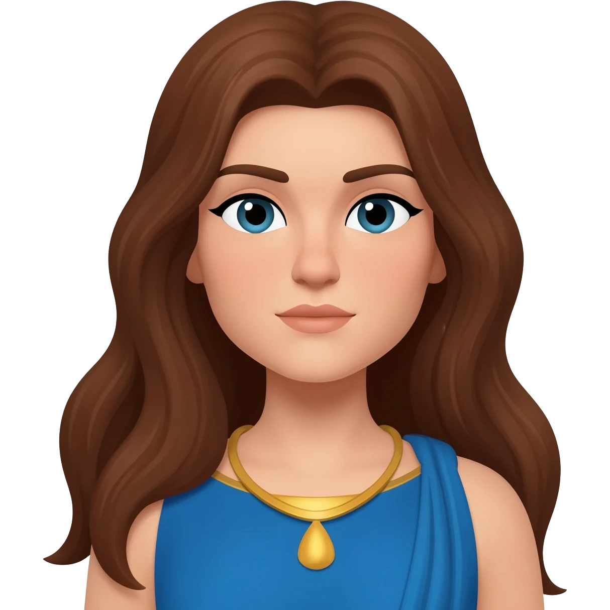 Hera from Greek Mythology with long brown hair, blue outfit emoji