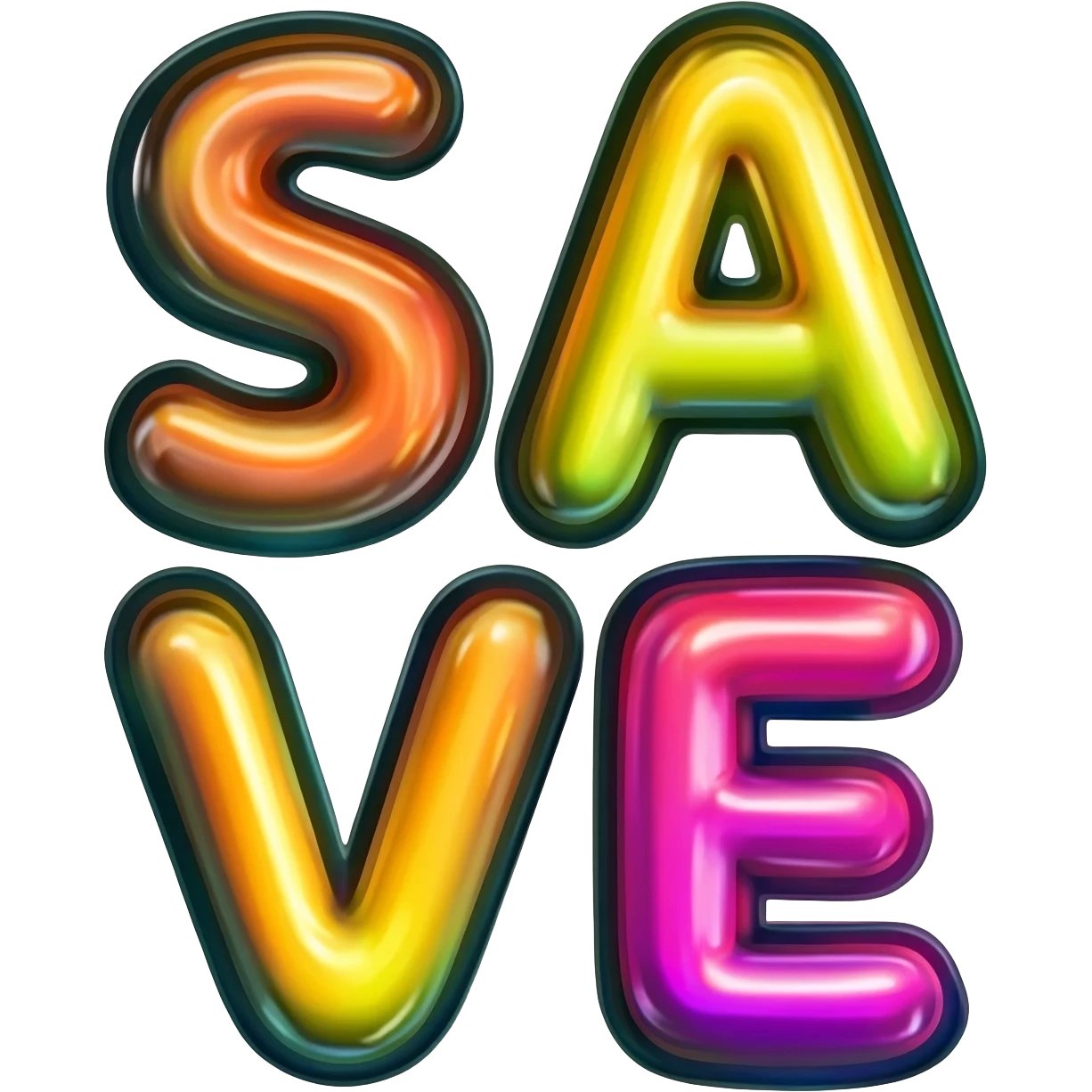 Bubble letters in Bright color and outlined in black, word SAVE emoji