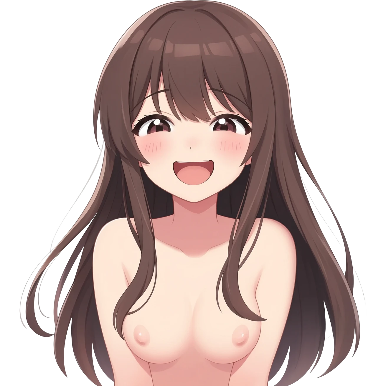 Anime girl long hair pussywhole body nude blushing and giggle emoji