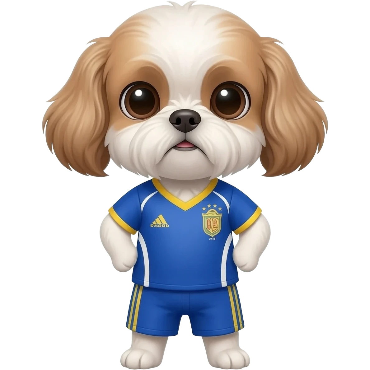 white and light brown shih zhu wearing a Panama soccer jersey v neck 2026 work cup emoji