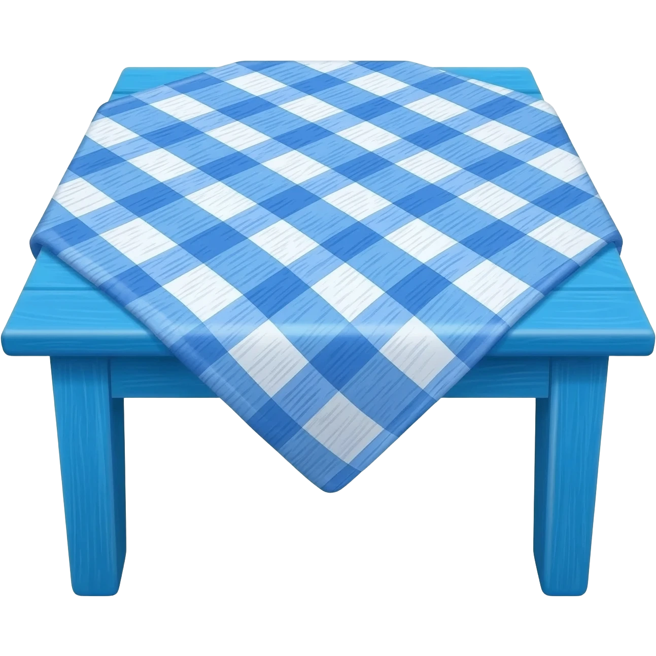 create an emoji of a blue wooden table with a blue and white checkered table cloth emoji