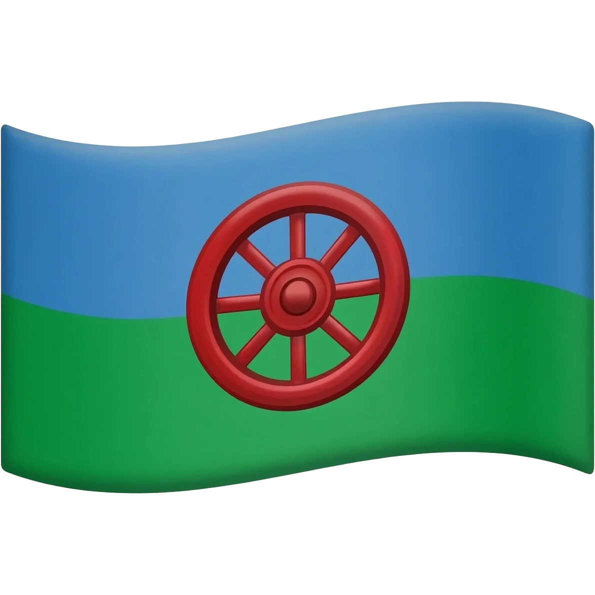 Флаг верхняя половина синяя нижняя половина зеленая а в центре большое красное колесо до границ флага emoji