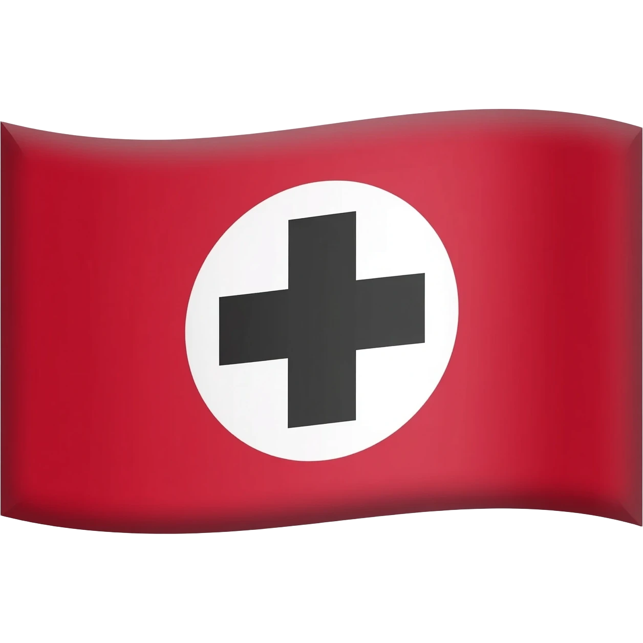 A red flag that has a white circle and a black + sign in the mir emoji