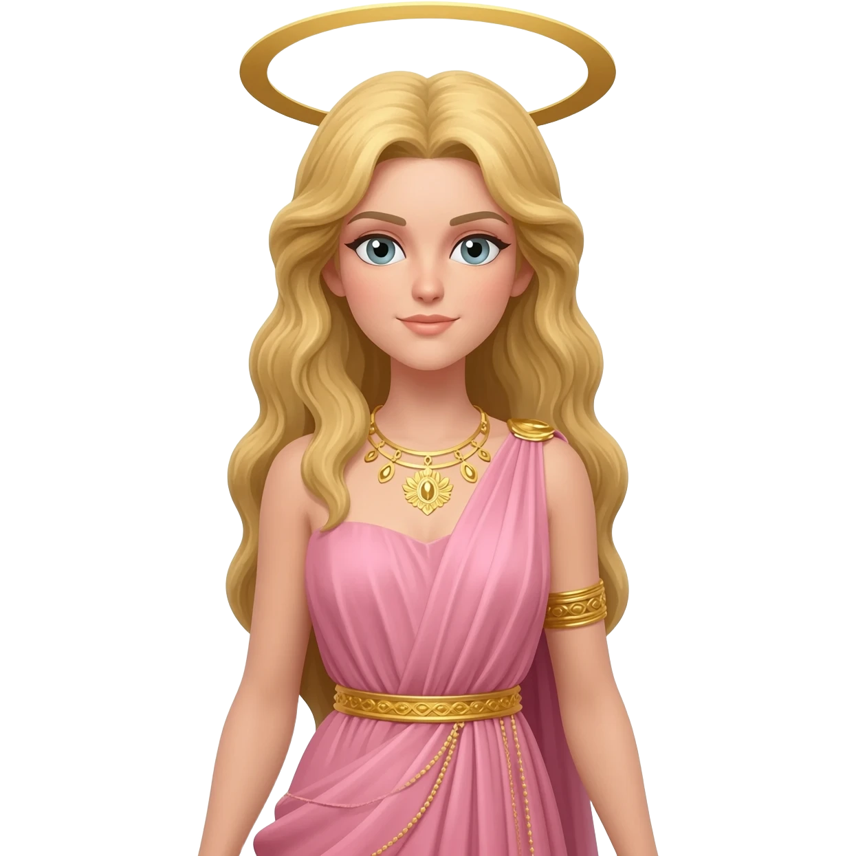 Aphrodite from Greek Mythology with long blonde hair, pink outfit emoji