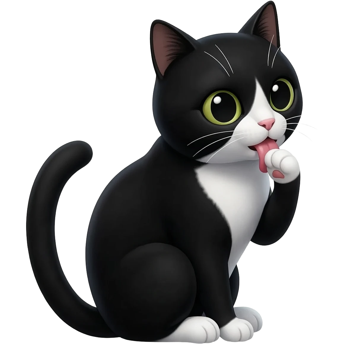 A black and white cat licks its paw emoji