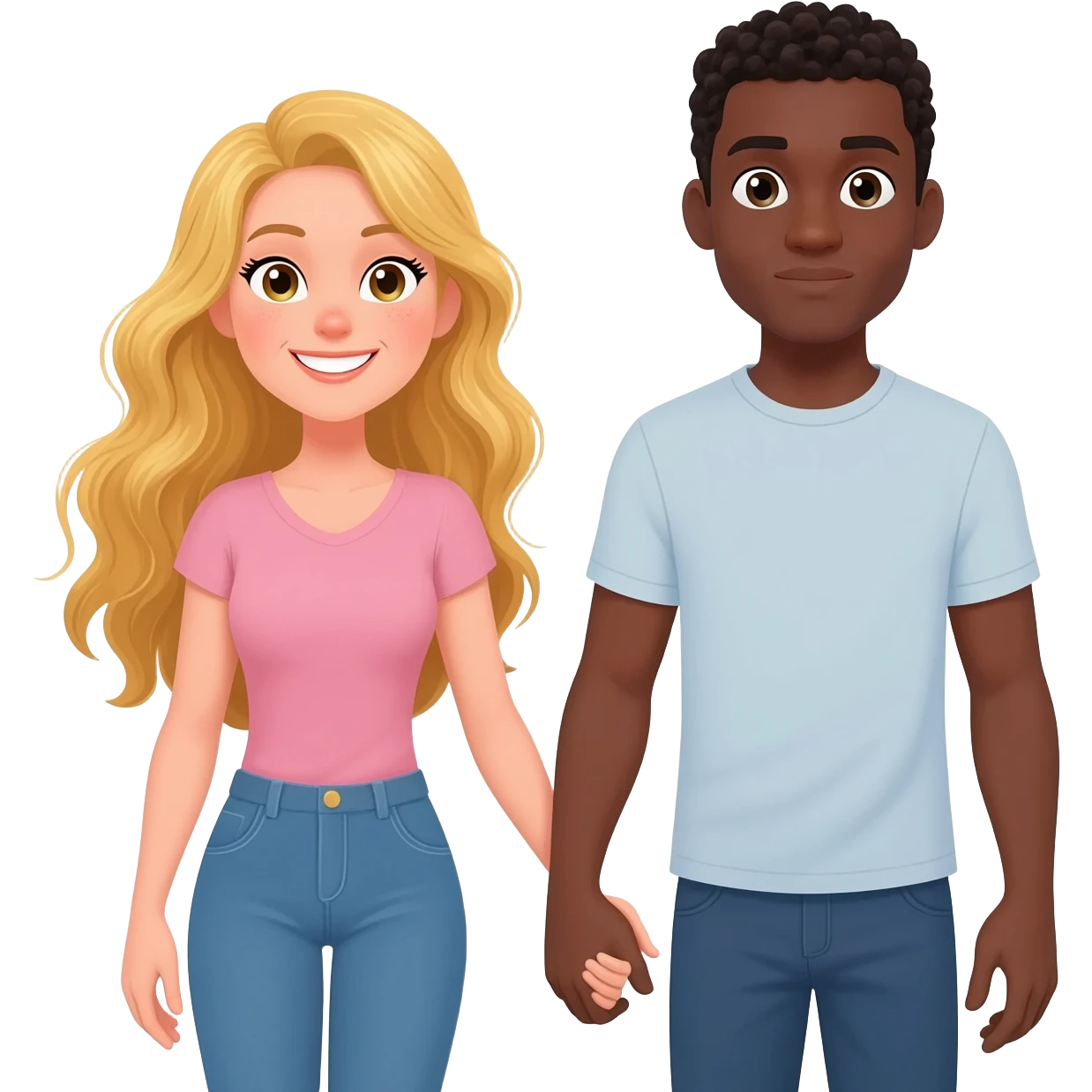 Blonde womna holding hands with black man emoji