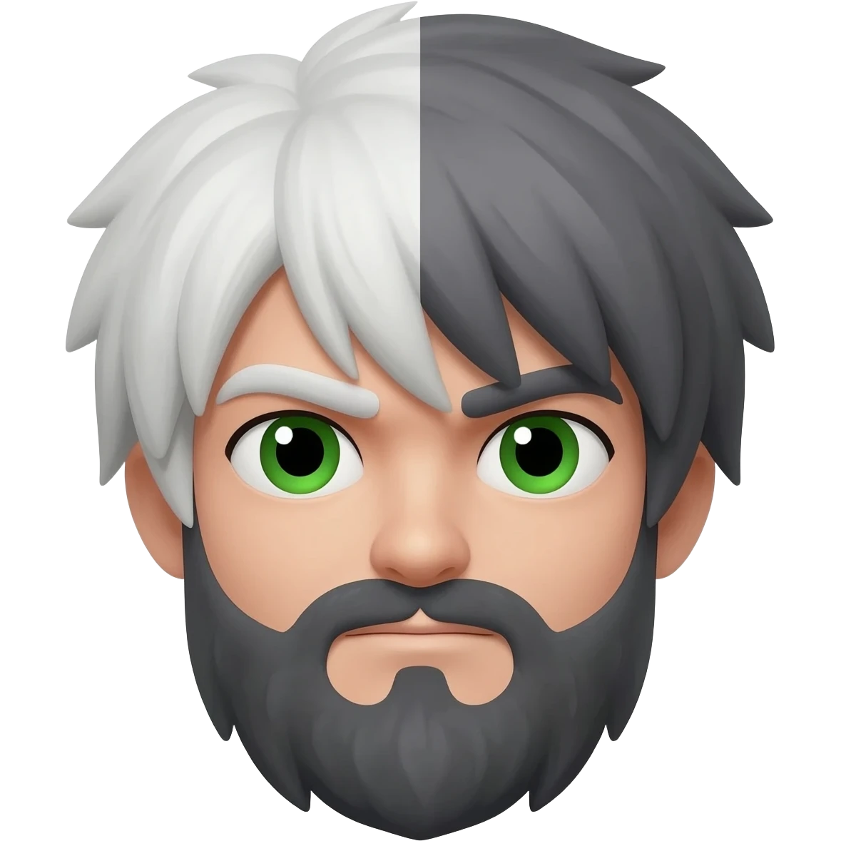 ninja vila folha estilo realista...  cabelo branco meio cinza olhos verde barba com bigode emoji