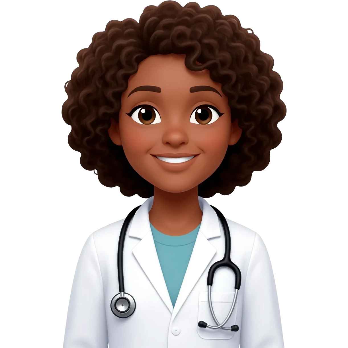 doctor woman curly hair brown skin emoji