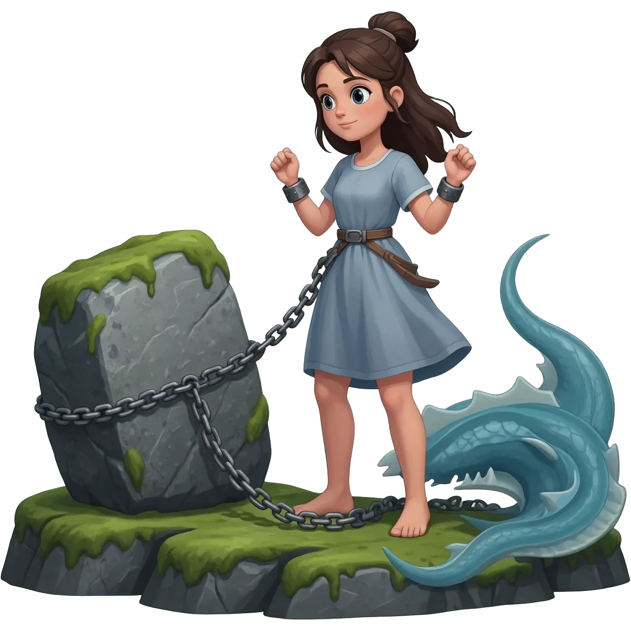 girl chained to a rock to be a sacrificial feast for the seamonster emoji