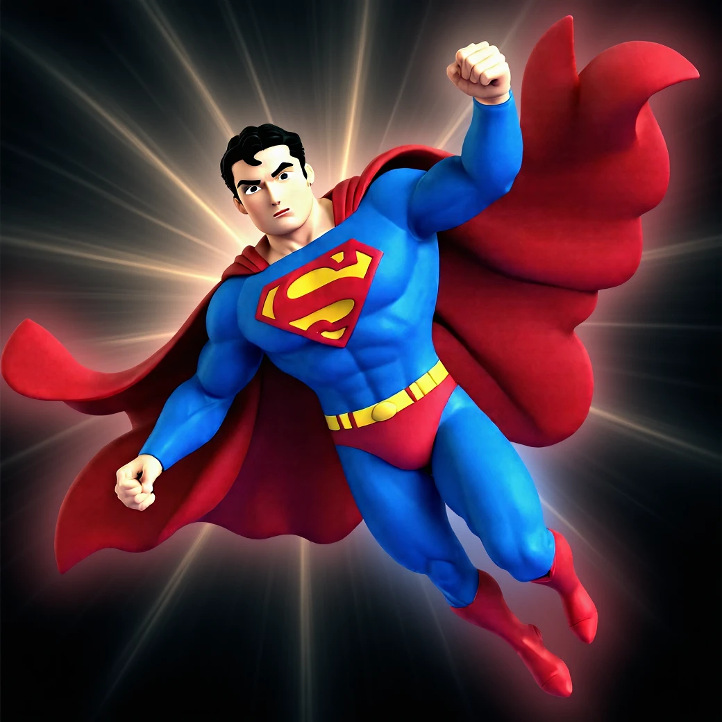 Add dramatic lightning effects in the background, keeping the style ultra-realistic, vibrant, and energetic, with no background behind Superman (transparent). emoji