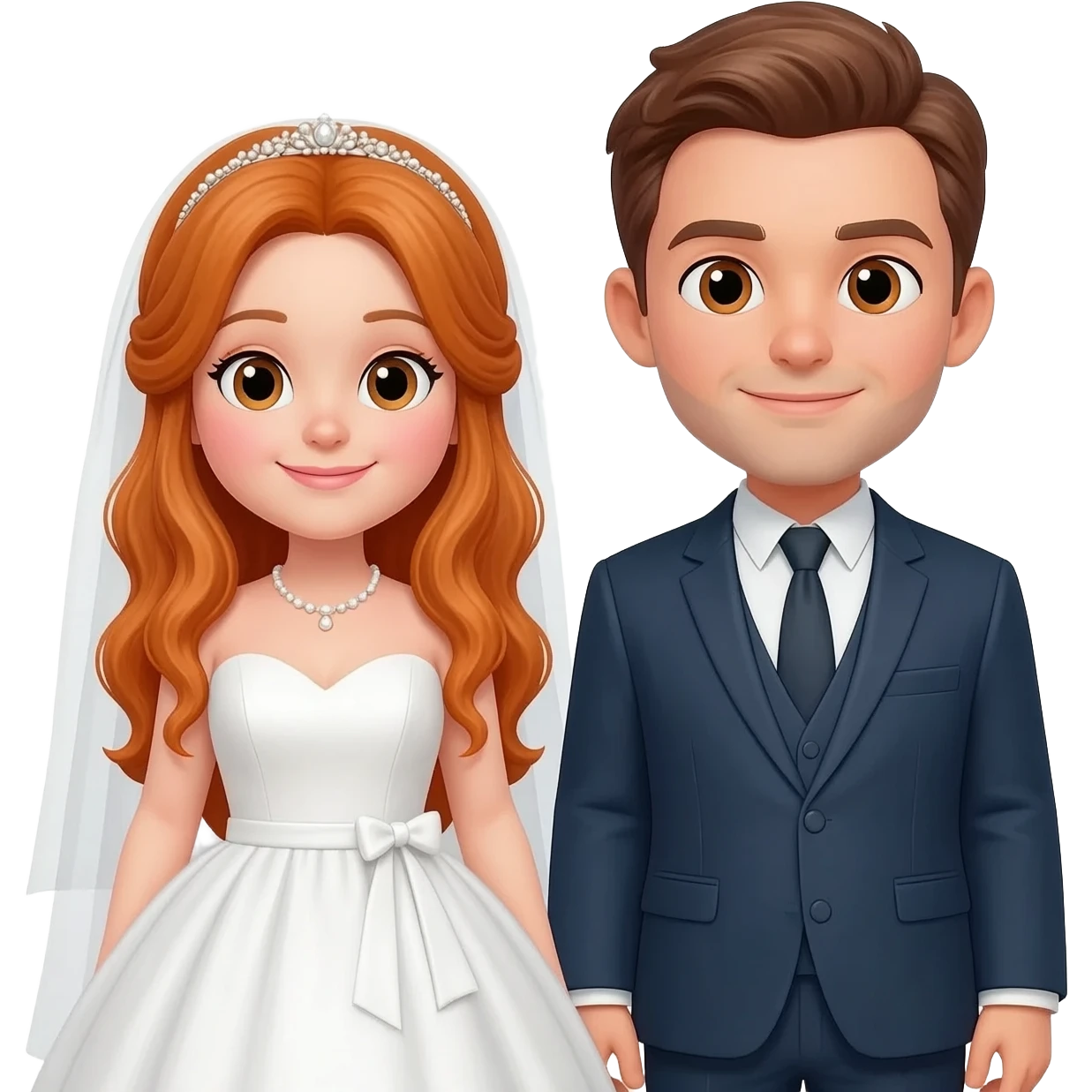Ginger hair bride and brown hair groom together emoji