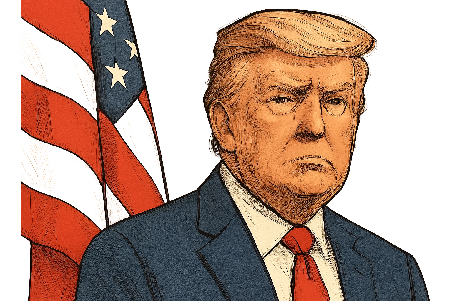 Дональд Трамп в слегка рисованном, но при это объемный стиле, прозрачный фон emoji