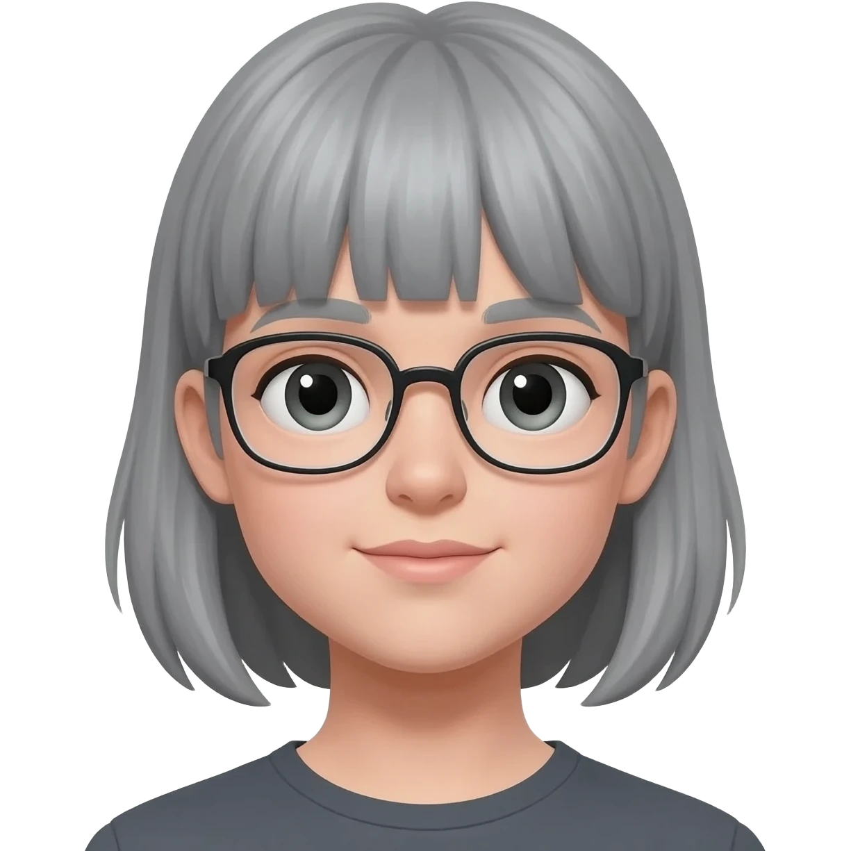 67 grey shoulder length hair tucked behind the ears with a fringe and glasses emoji