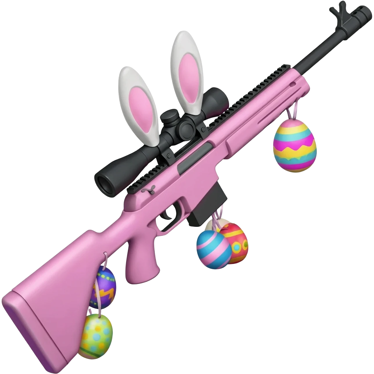 easter theme sniper rifle like with bunny ears and eggs and pink emoji