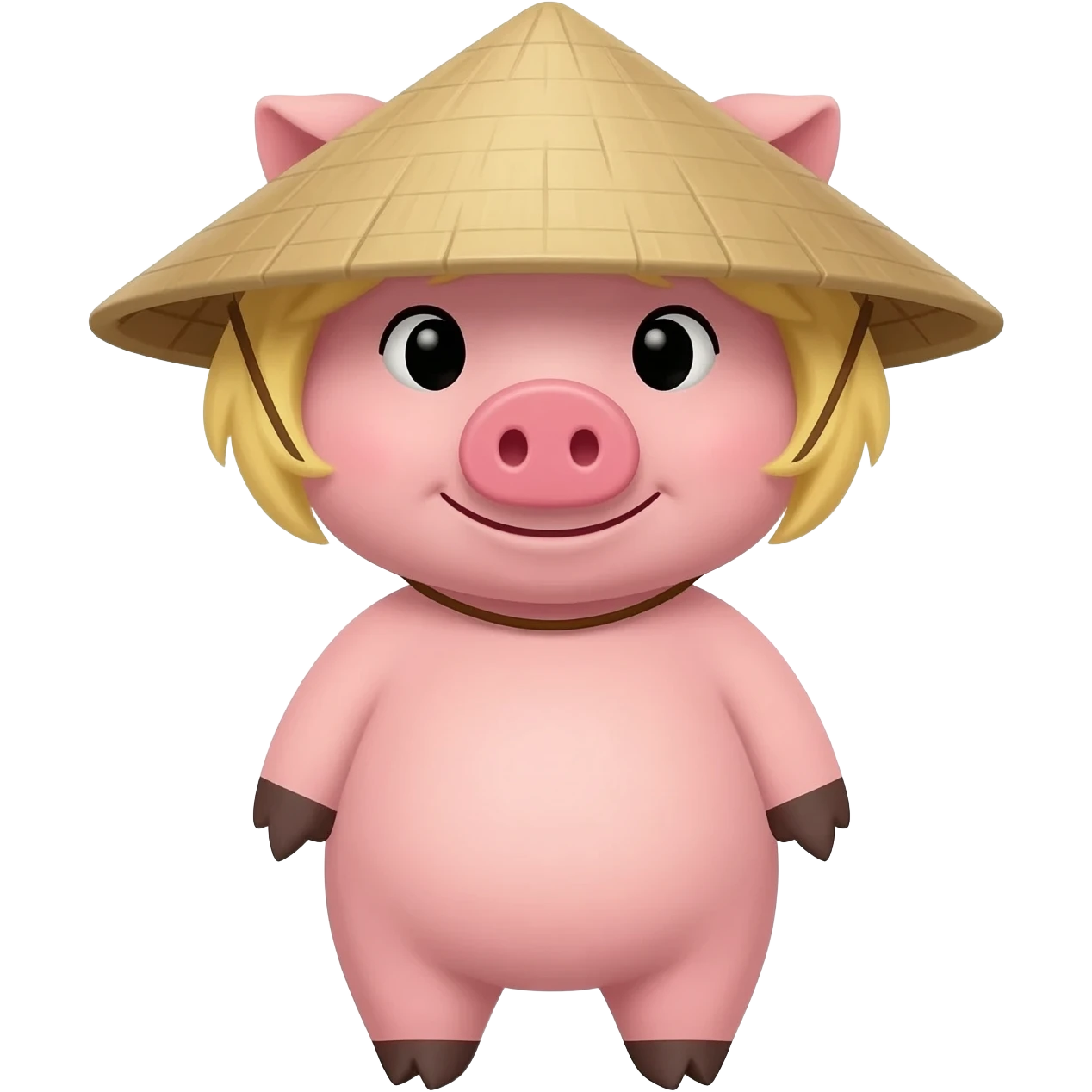 pig with blonde hair wearing vietnamese traditioanl hat emoji