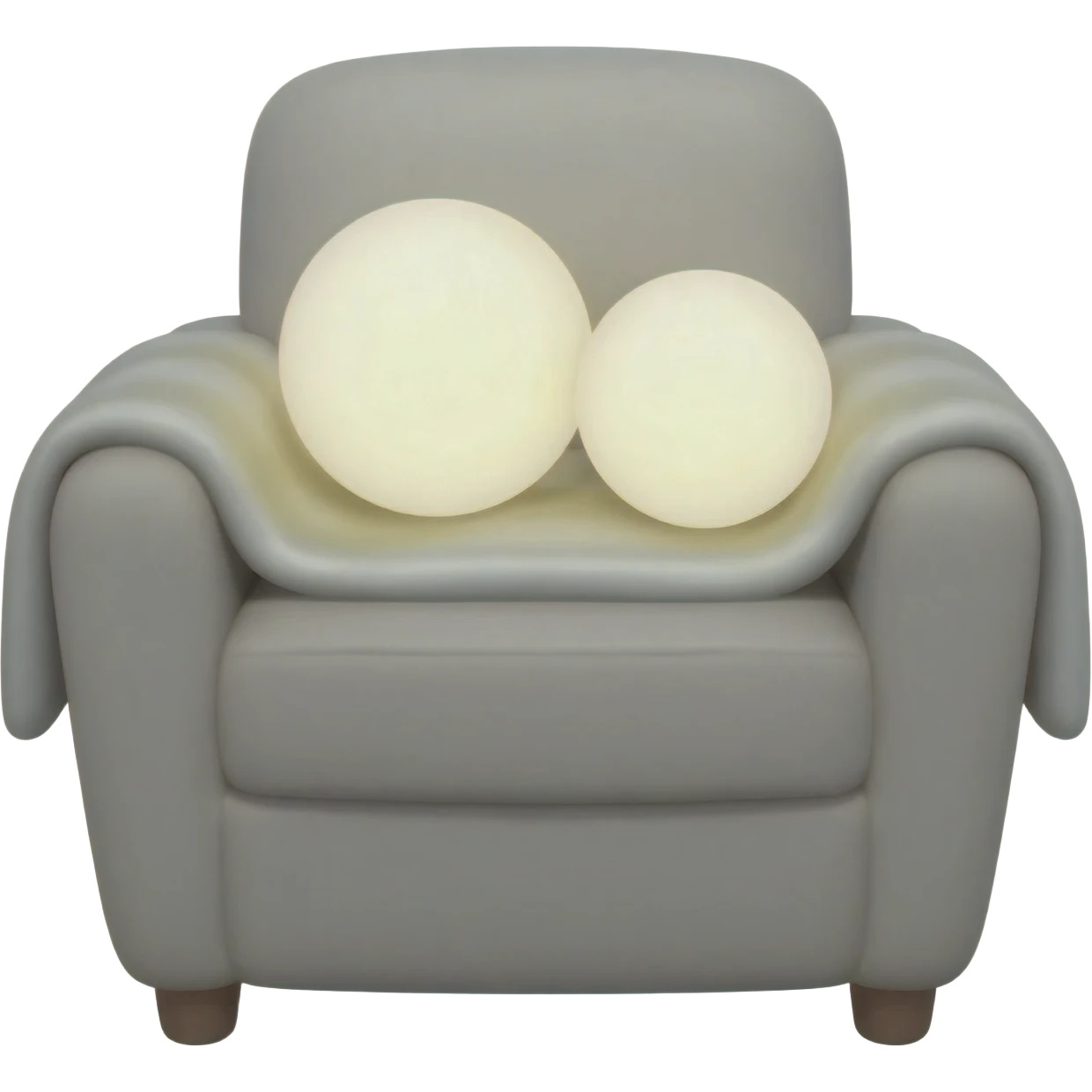 comfrtable chair, fluffy white cushions, two glowing orbs side by side a blanked draped over chair emoji