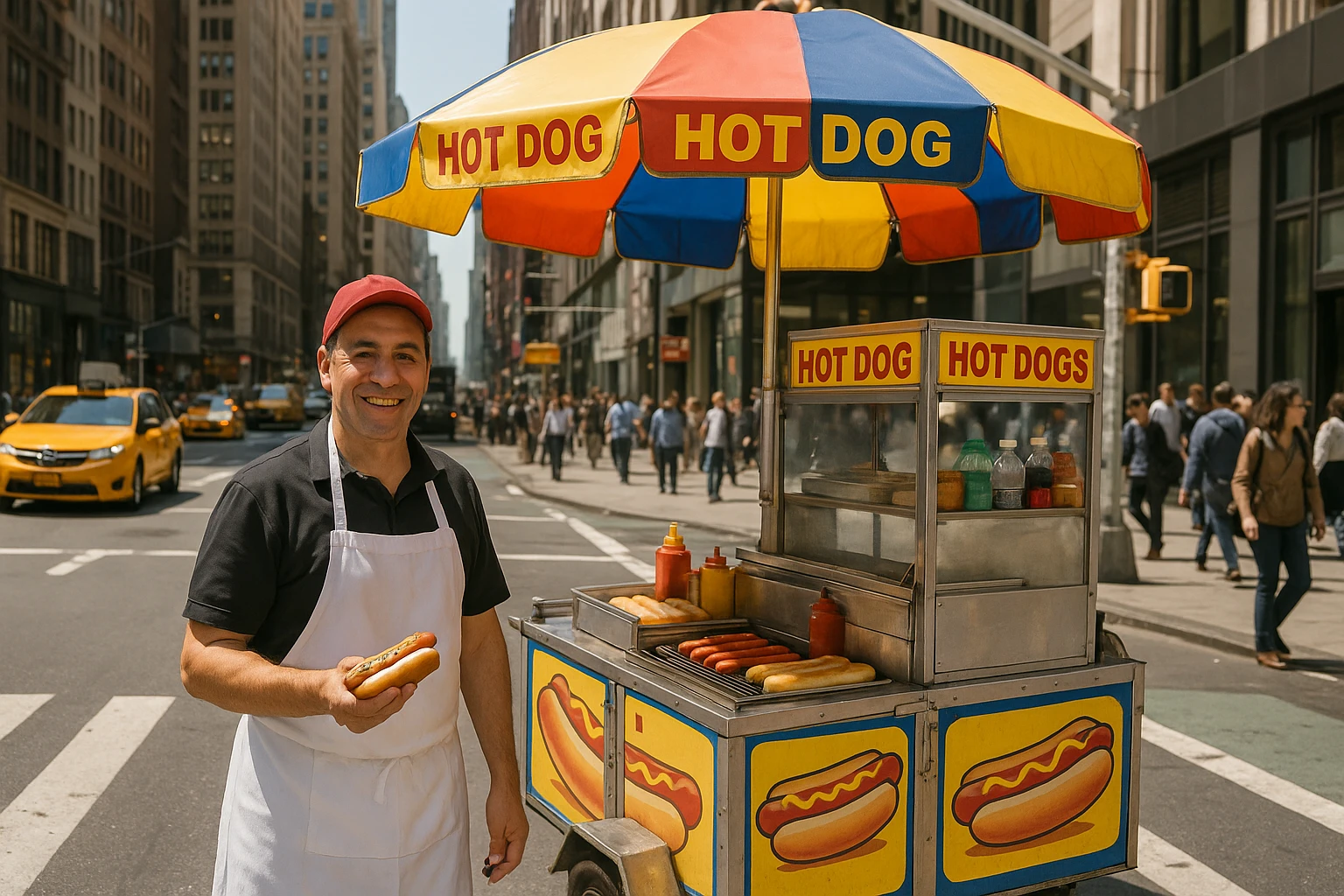 hotdog seller in New York with cart emoji