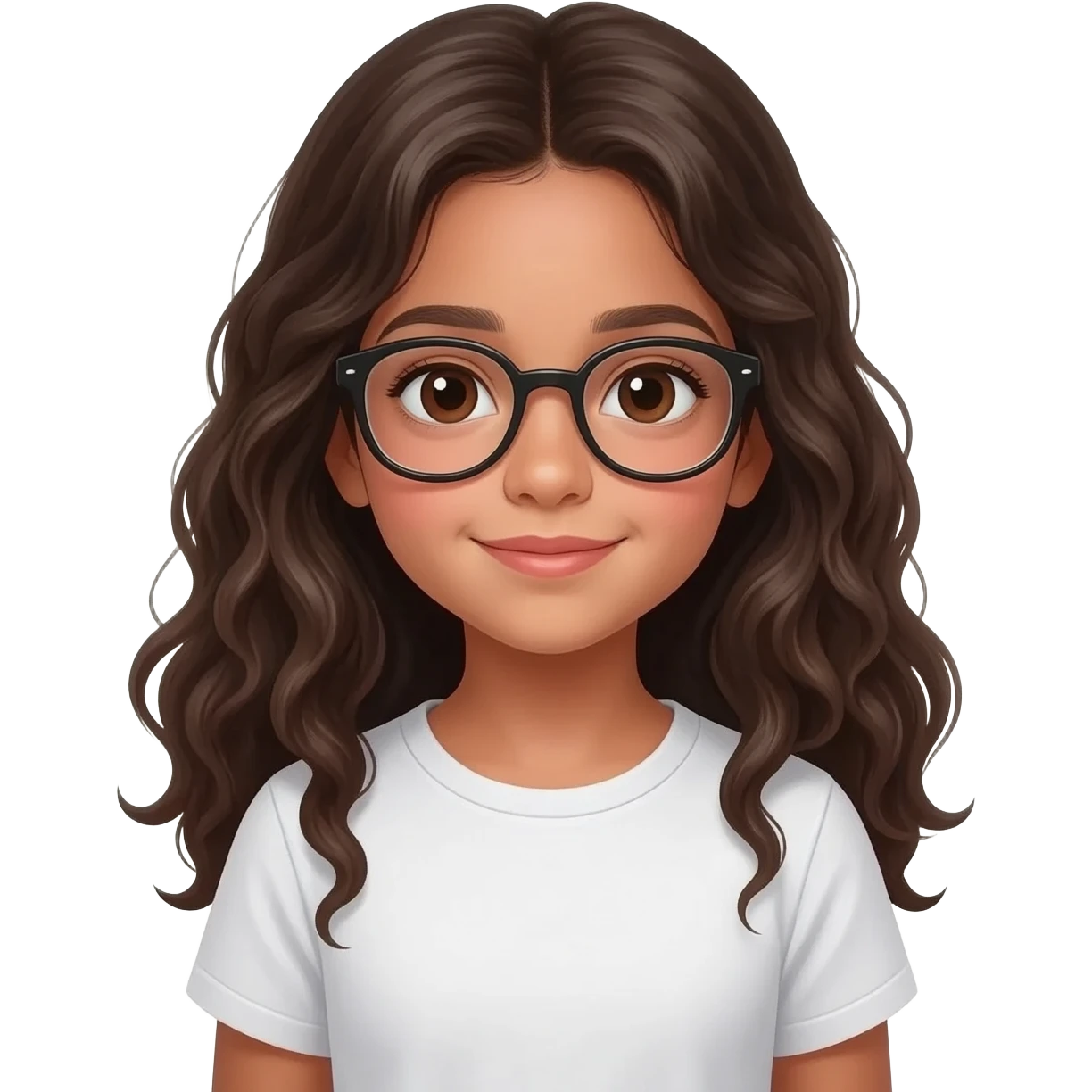 emoji algérienne fille 7 ans cheveux longs légèrement ondulés avec des lunettes emoji