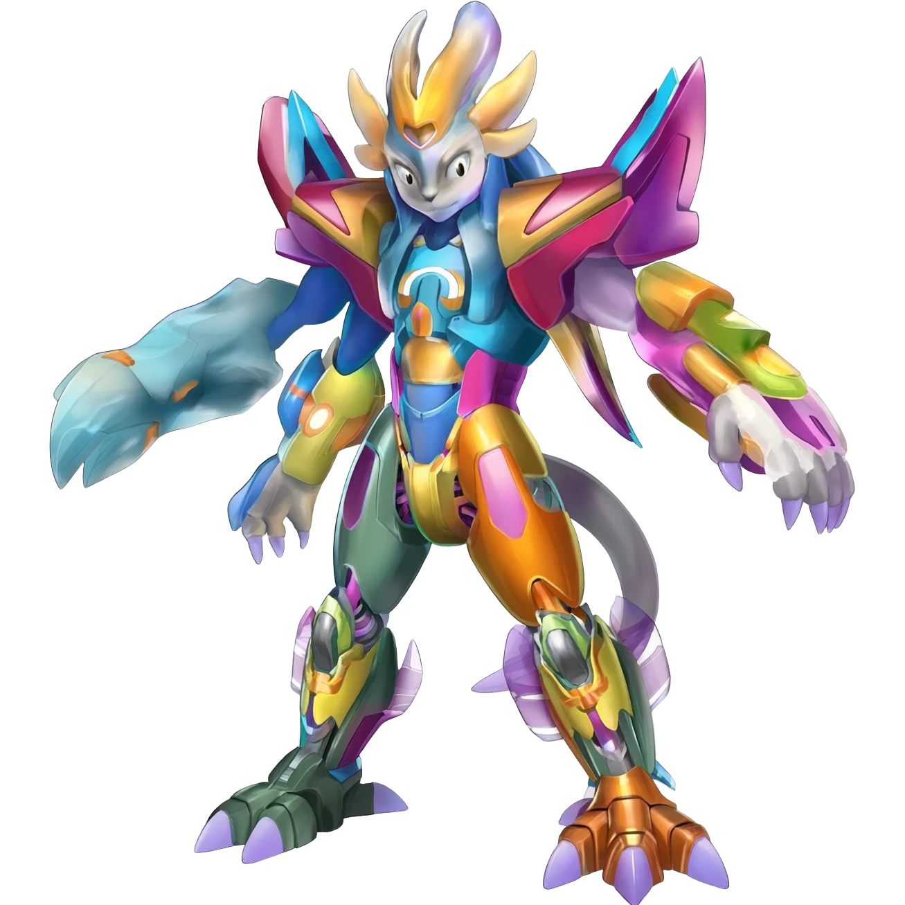 Shiny Colorful Futuristic Cyber-Vernid-Trico-Meloetta-Latias-Koraidon-Peppercat-Protogen-Pokémon-Digimon-Fakémon-fusion-hybrid-creature emoji