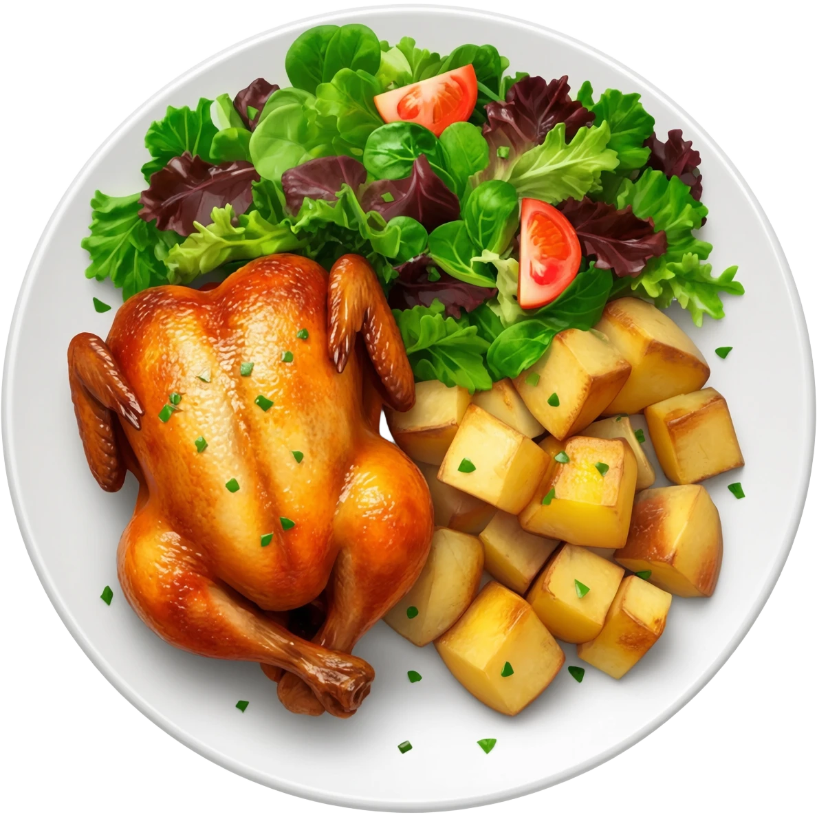 Chicken potato and salad on plate emoji