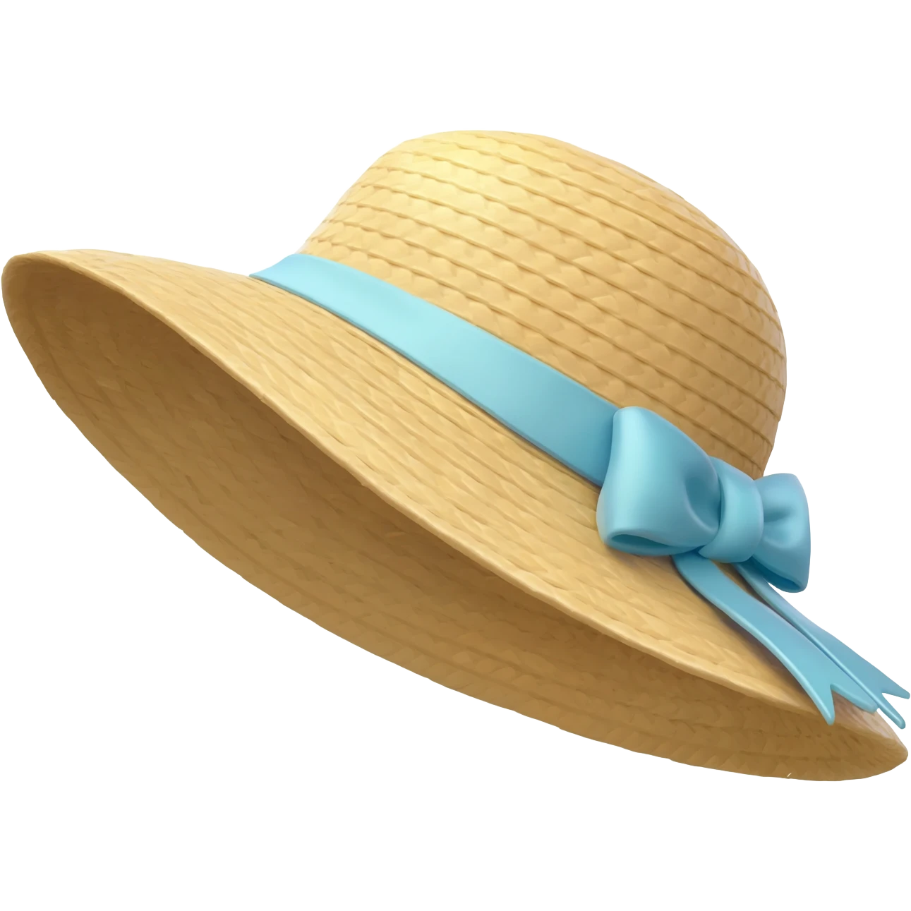 Straw garden hat with light blue ribbon and bow emoji