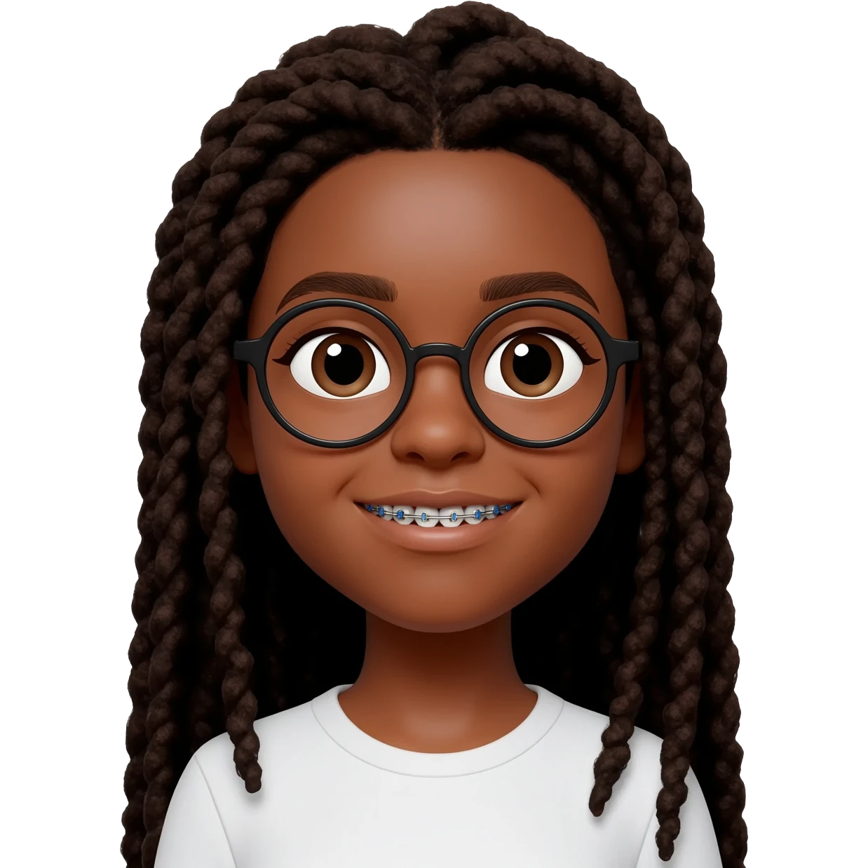 black girl with locs and glasses and braces NERD emoji