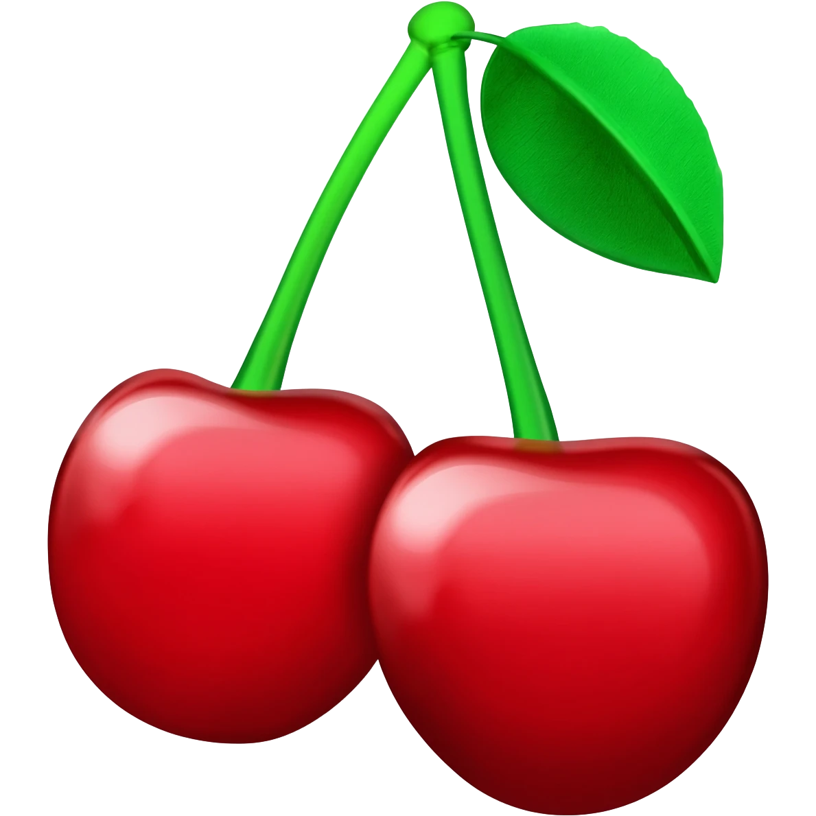 “Two red cherries with a green stem and one green leaf, shiny slot‑machine symbol in emoji style.” emoji