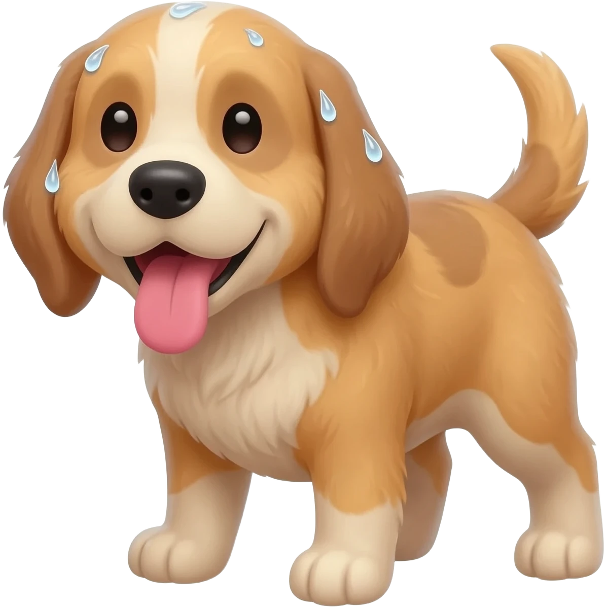 The dog has sunstroke, its tongue is sticking out, the dog is sweating emoji