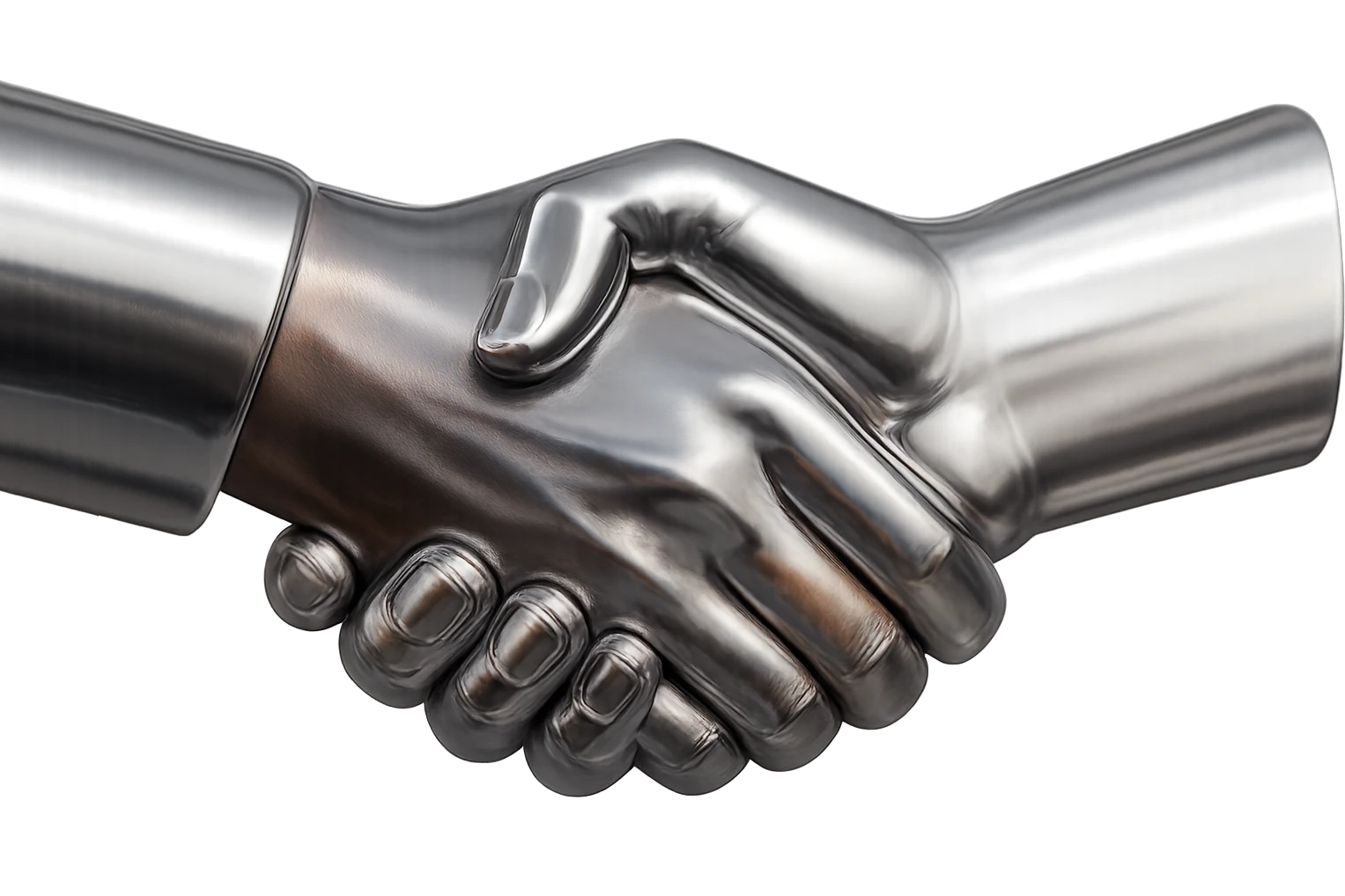 Two hands shaking, one with a lighter skin tone and one with an Asian skin tone, both hands in chrome style with some color visible. No background or other elements. emoji