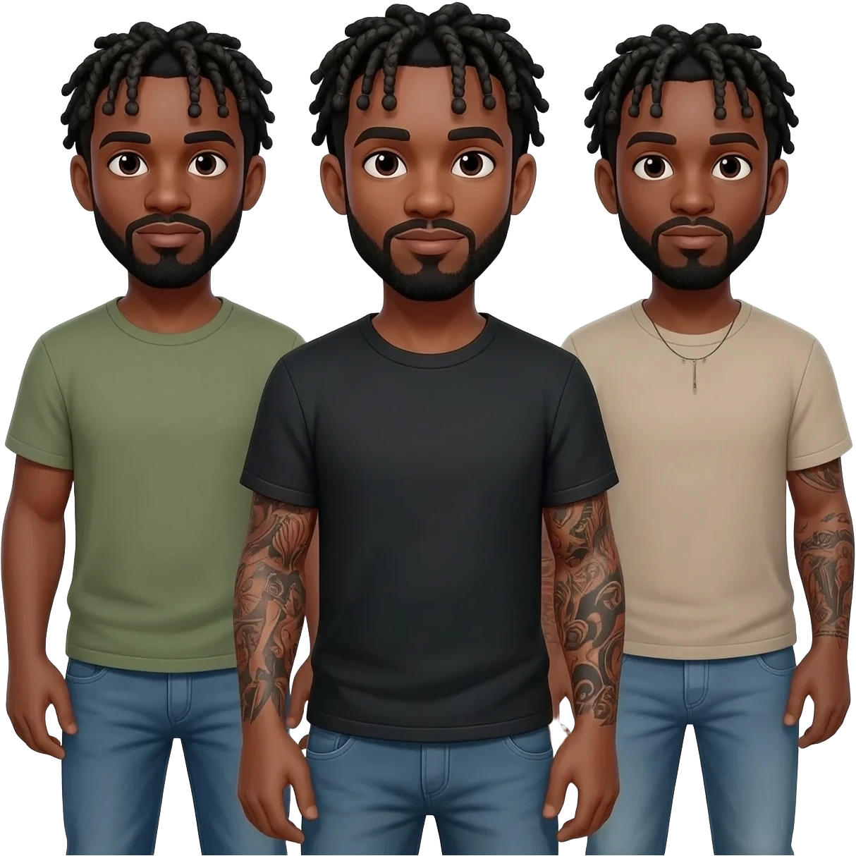 Un groupe d'hommes afro-américains aux cheveux tressés, portant des tattouages emoji