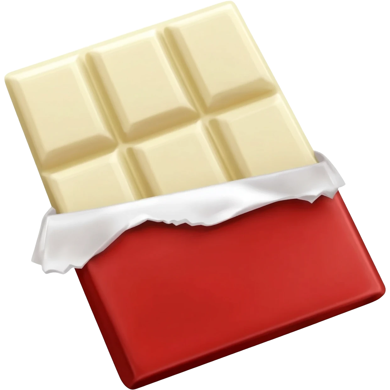 make white chocolate with 6 blocks but the chocolate to be in a partially open red wrapper emoji