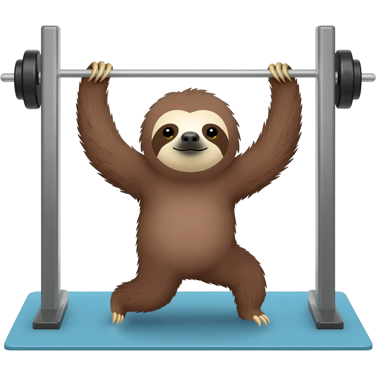 A cute sloth in iso emoji style going to a gym doing exercise emoji