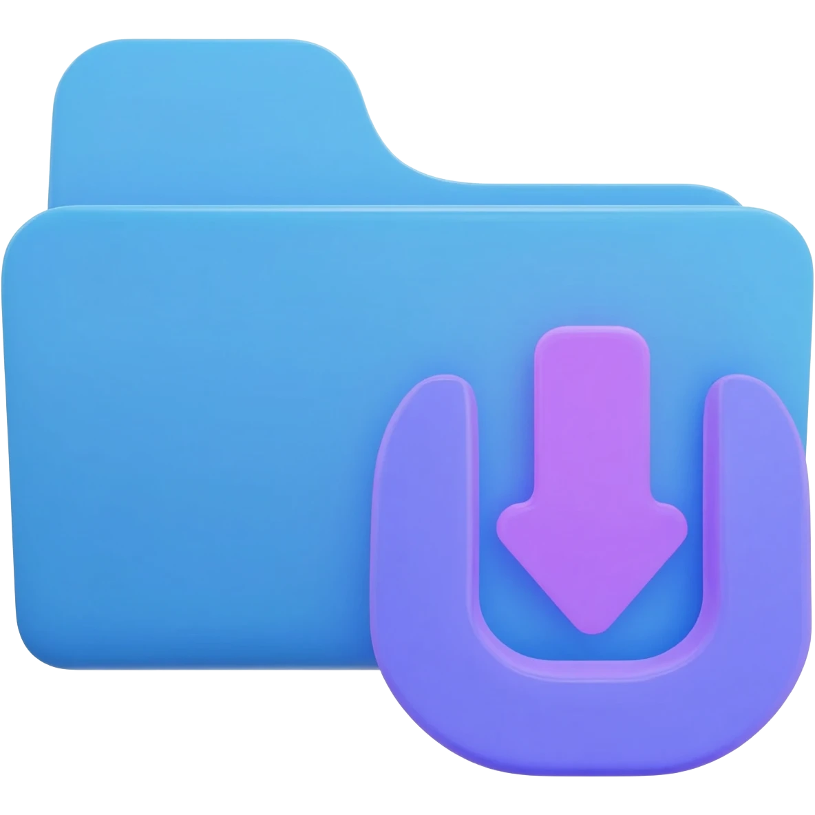 "A blue digital folder placed over a regular file folder, with a soft purple glow effect and an arrow indicating file upload and download." emoji