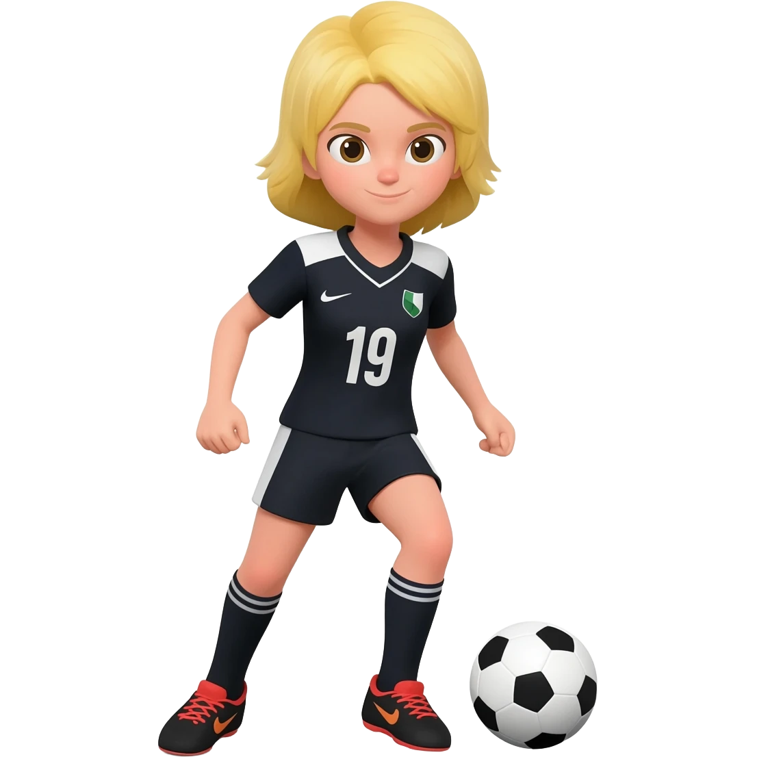 a detailed strong blond haired girl who Is playing soccer emoji