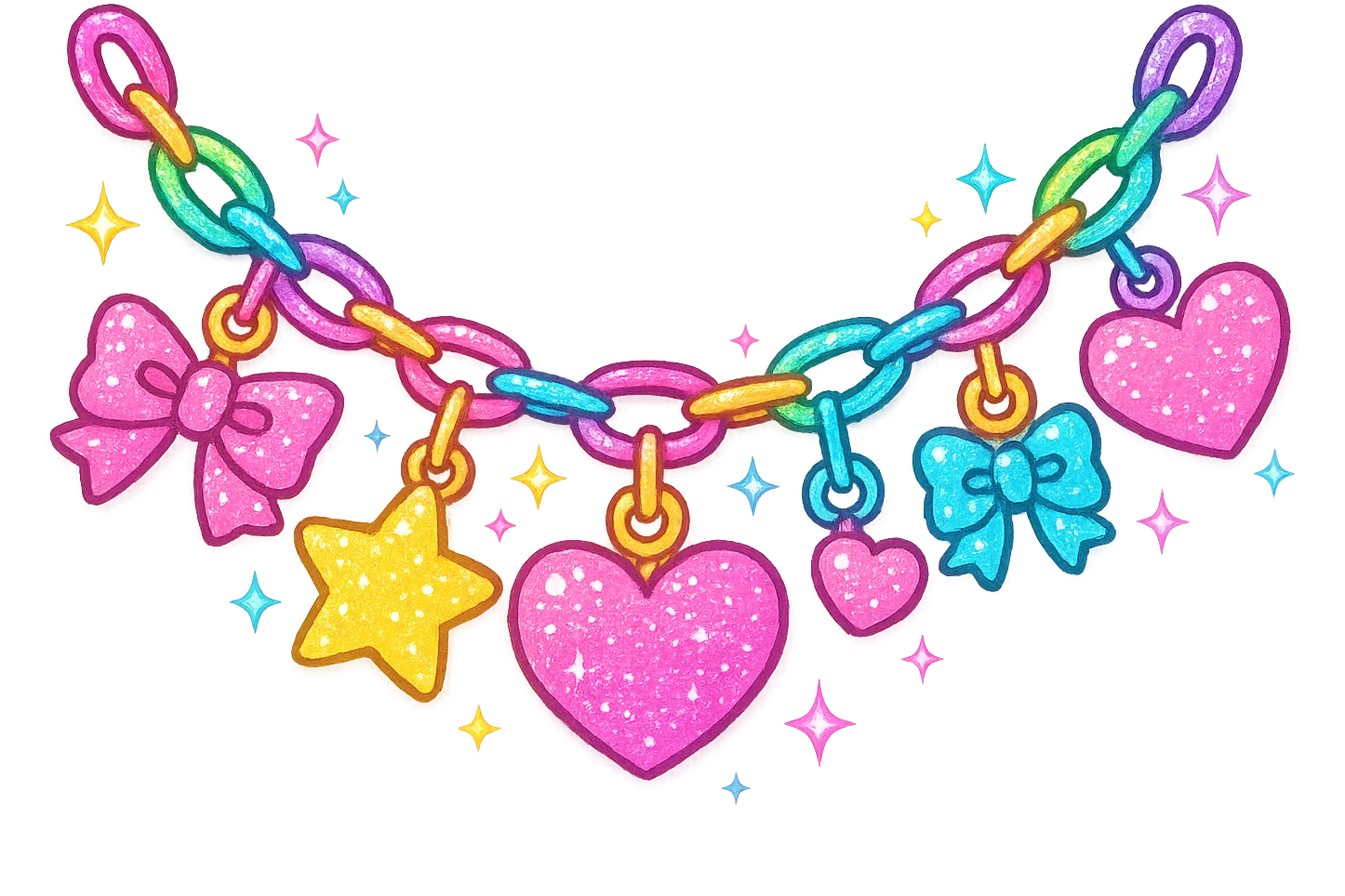 girly sparkling charm bracelet, colorful, cute emoji