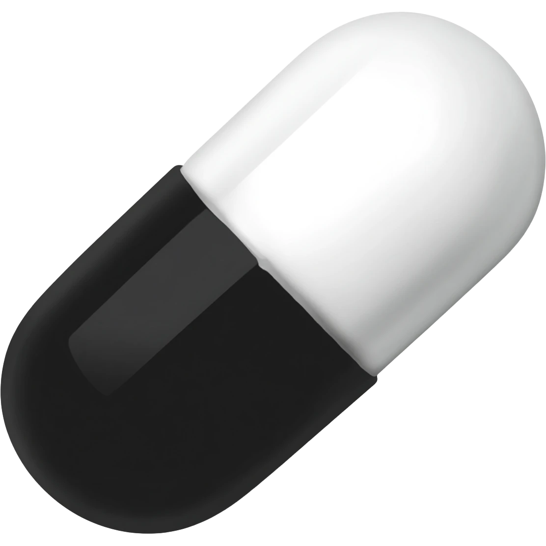 high resolution emoji of a pill. half black and half white emoji