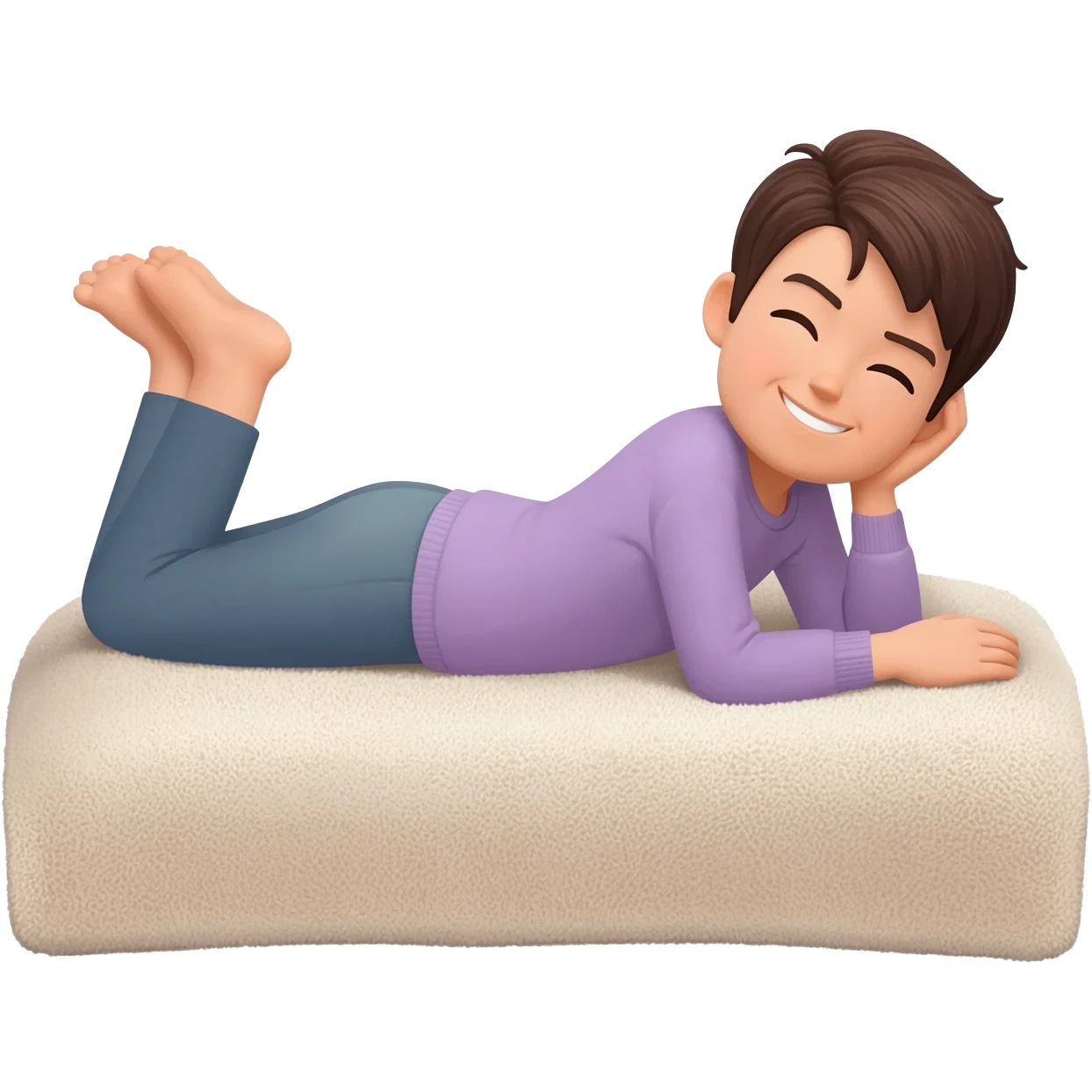 laying down smiling and kicking feet in air emoji