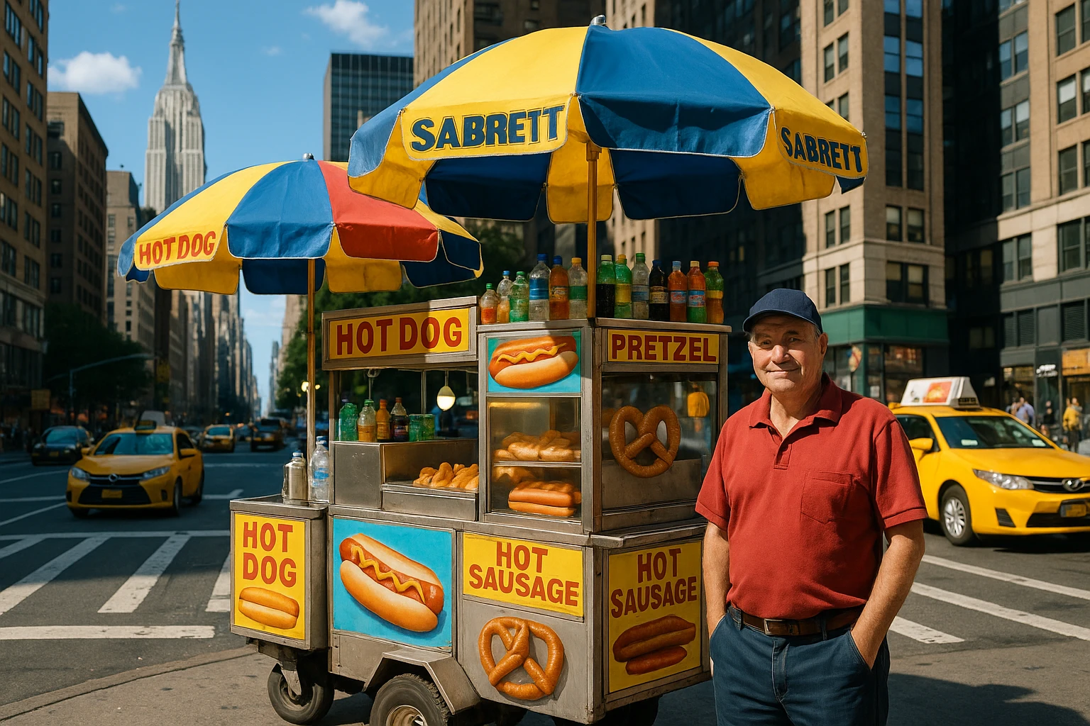 hotdog seller in New York with cart emoji