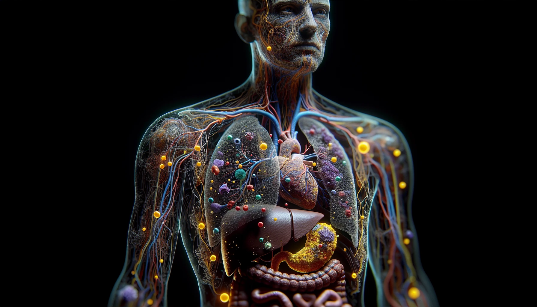 corpo umano anatomico che accumula tossine e malattie nel corpo , iperrealistico 4k emoji